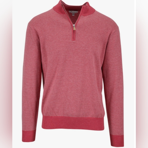 Peter Millar Red Striped Cotton & Silk Quarter Zip Pullover Size M - Picture 1 of 9